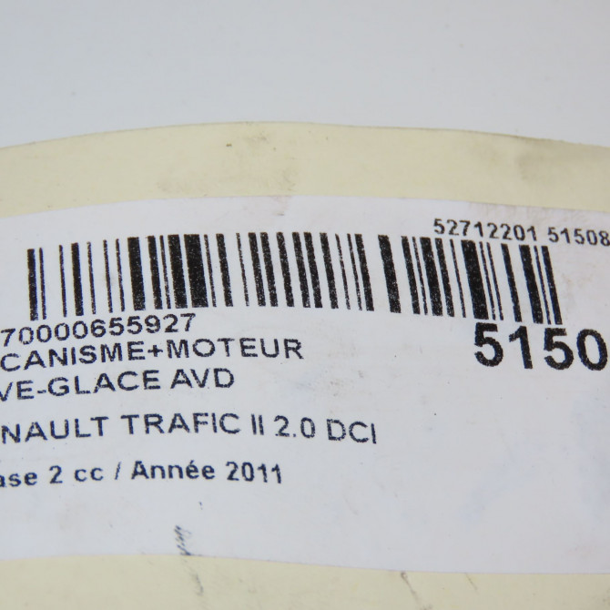 Mecanisme + moteur lève-glace avant droit occasion RENAULT TRAFIC II Phase 2 08-2006->... 2.0 DCI 90ch 7700311821 7