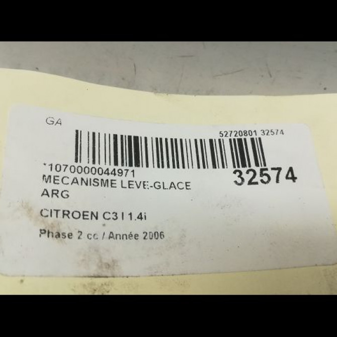 Mecanisme leve-glace arrière gauche occasion CITROEN C3 I Phase 2 10-2005->12-2010 1.4i 922395 4