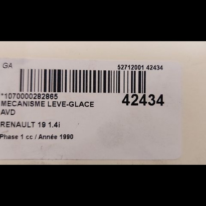 Mécanisme lève-glace avant droit occasion RENAULT 19 Phase 1 07-1989->04-1992 1.4i 7700785632 3