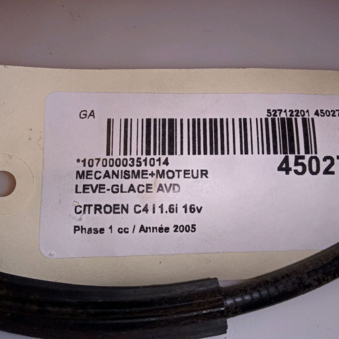 Mecanisme + moteur lève-glace avant droit occasion CITROEN C4 I Phase 1 11-2004->07-2008 1.6i 16v 9222V0 4