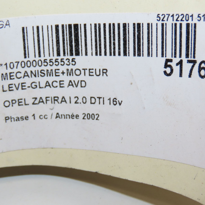 Mecanisme + moteur lève-glace avant droit occasion OPEL ZAFIRA I Phase 1 03-1999->07-2005 2.0 DTI 16v 100ch 5