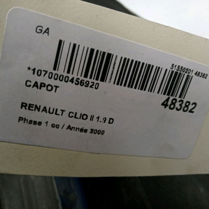 Capot occasion RENAULT CLIO II Phase 1 03-1998->06-2001 1.9 D 7751469454 3