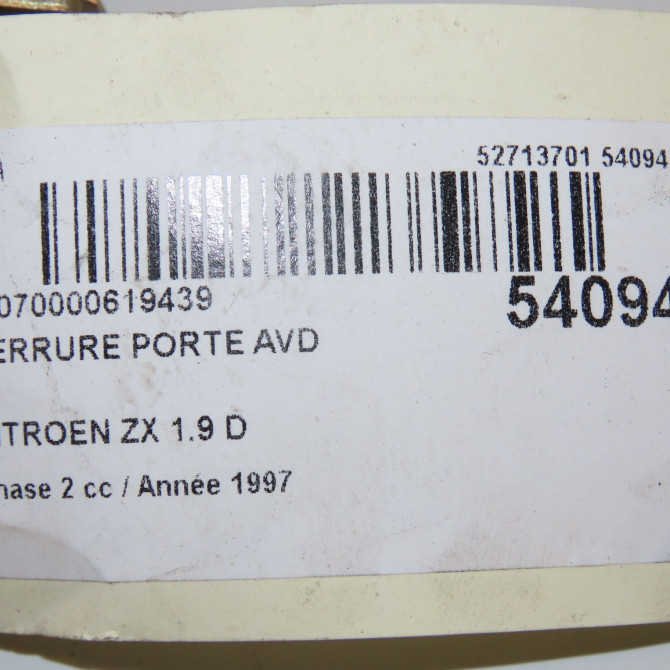 Serrure porte avd occasion CITROEN ZX Phase 2 07-1994->06-1998 1.9 D 96056001 5