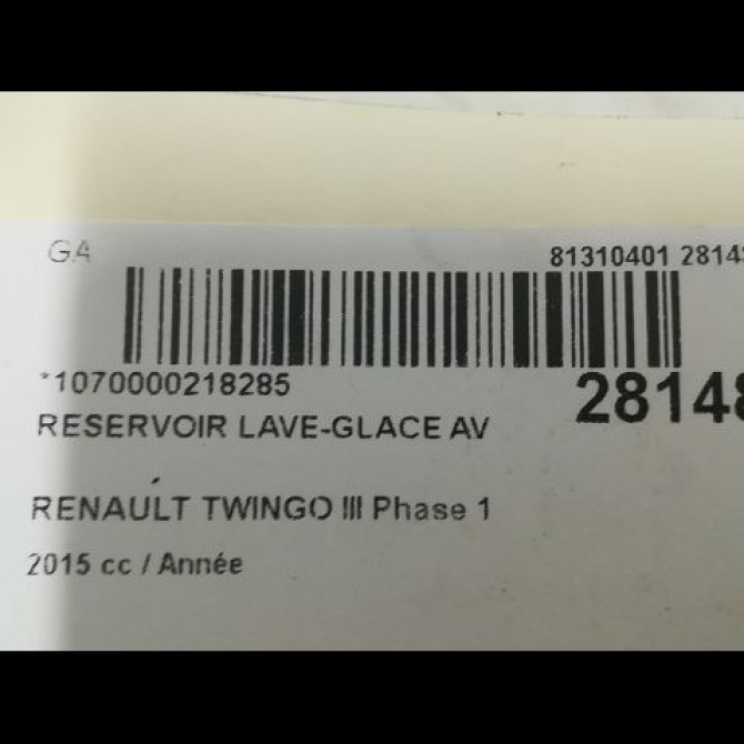 Reservoir lave-glace avant occasion RENAULT TWINGO III Phase 1 06-2014->... 289103427R 3