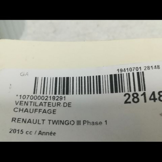 Ventilateur de chauffage occasion RENAULT TWINGO III Phase 1 06-2014->... 272102302R 3