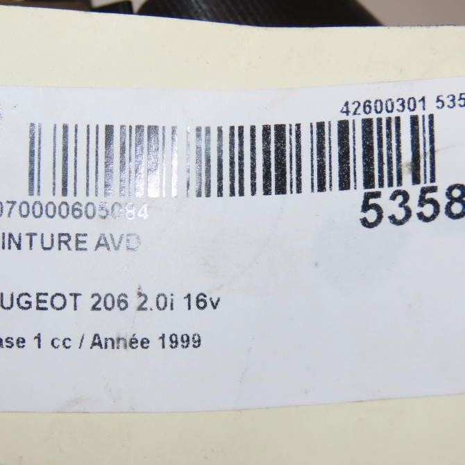 Ceinture avant droite occasion PEUGEOT 206 Phase 1 09-1998->03-2009 2.0i 16v 8973WG 7