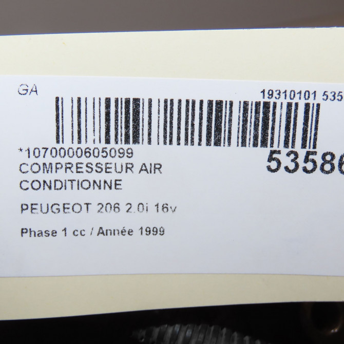 Compresseur air conditionne occasion PEUGEOT 206 Phase 1 09-1998->03-2009 2.0i 16v 6453CL 8