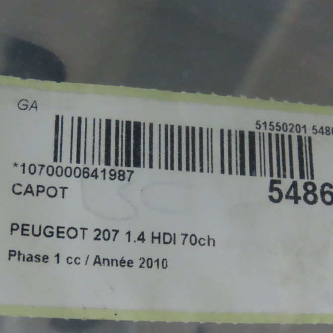 Capot occasion PEUGEOT 207 Phase 1 04-2006->06-2013 1.4 HDI 70ch 7901N2 4