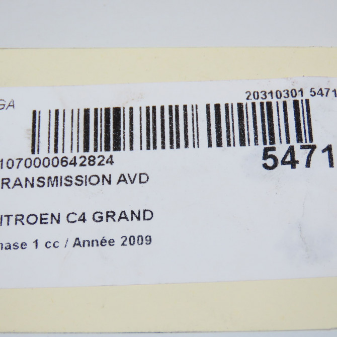 Transmission avant droite occasion CITROEN C4 GRAND PICASSO I Phase 1 10-2006->09-2013 2.0 HDI 138 ch 3273LT 6