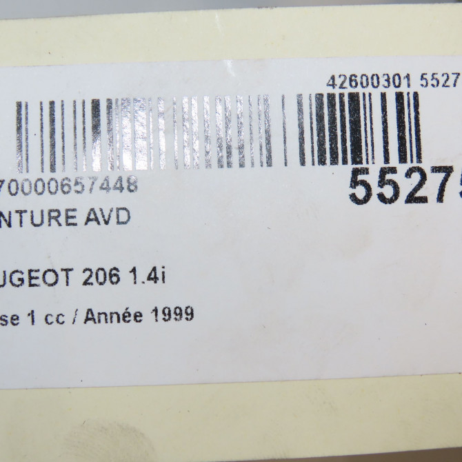 Ceinture avant droite occasion PEUGEOT 206 Phase 1 09-1998->03-2009 1.4i 8973WG 7