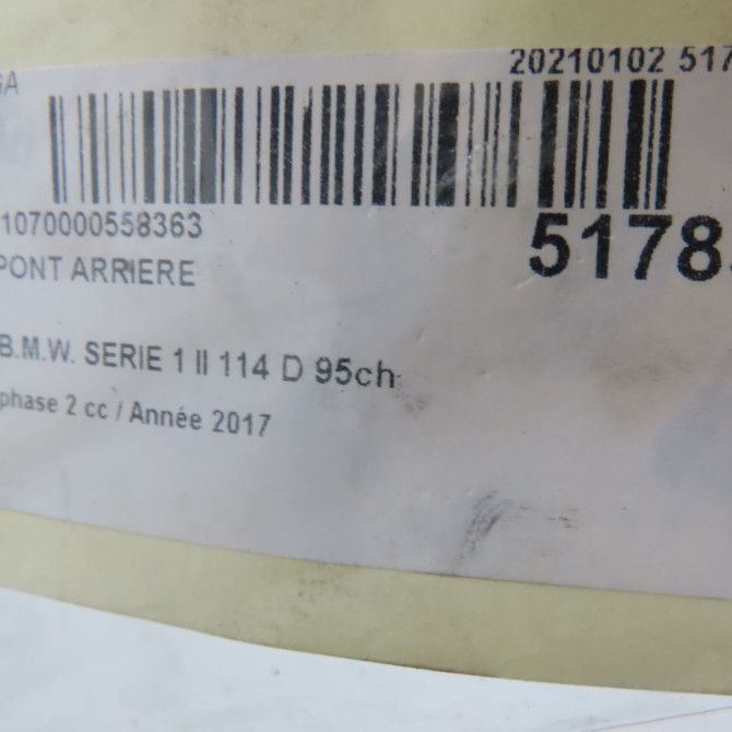 Pont arriere occasion B.M.W. SERIE 1 II phase 2 03-2015->... 114 D 95ch 33107599466 7