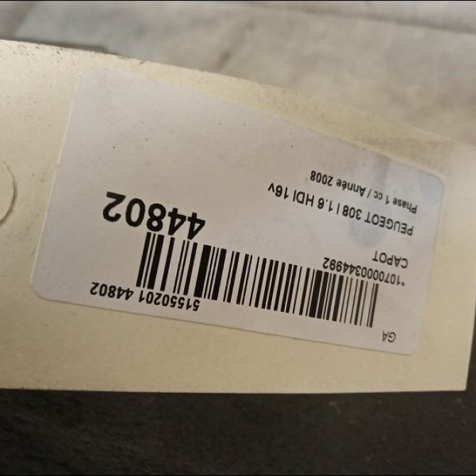 Capot occasion PEUGEOT 308 I Phase 1 09-2007->03-2011 1.6 HDI 16v 90ch 7901P6 3