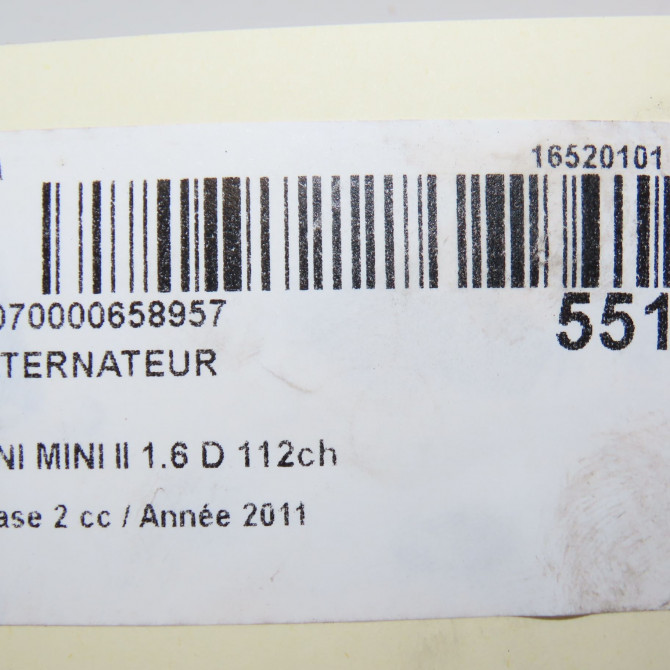 Alternateur occasion MINI MINI II phase 2 08-2010->... 1.6 D 112ch 12317823291 8