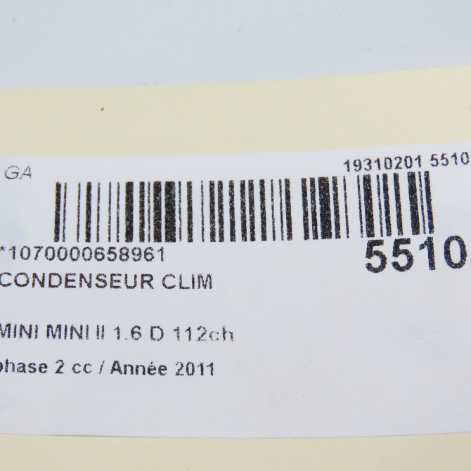 Condenseur clim occasion MINI MINI II phase 2 08-2010->... 1.6 D 112ch 64539228607 5