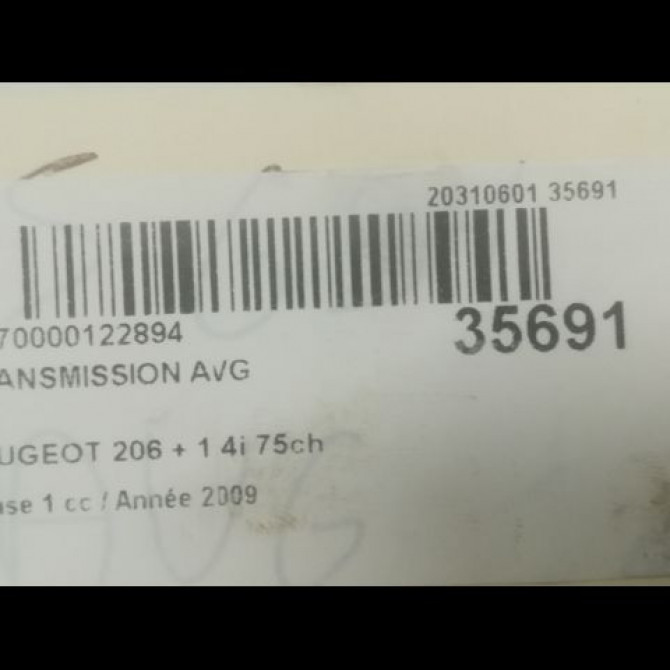 Transmission avant gauche occasion PEUGEOT 206 + Phase 1 03-2009->05-2013 1.4i 75ch 3272XJ 4