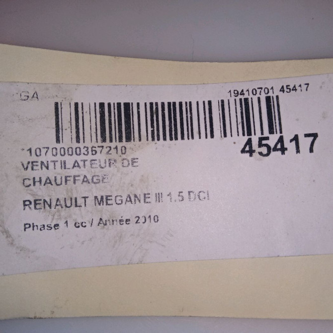 Ventilateur de chauffage occasion RENAULT MEGANE III Phase 1 11-2008->01-2012 1.5 DCI 110ch 272104937R 5