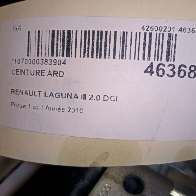 Ceinture arrière droite occasion RENAULT LAGUNA III Phase 1 10-2007->10-2010 2.0 DCI 130ch 888400010R 4