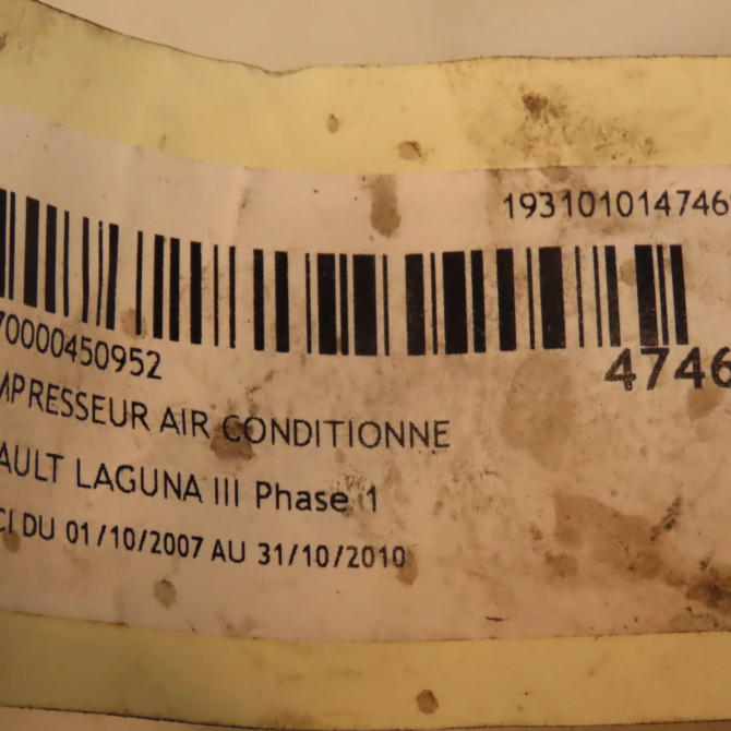 Compresseur air conditionne occasion RENAULT LAGUNA III Phase 1 10-2007->10-2010 1.5 DCI 8200898810 6