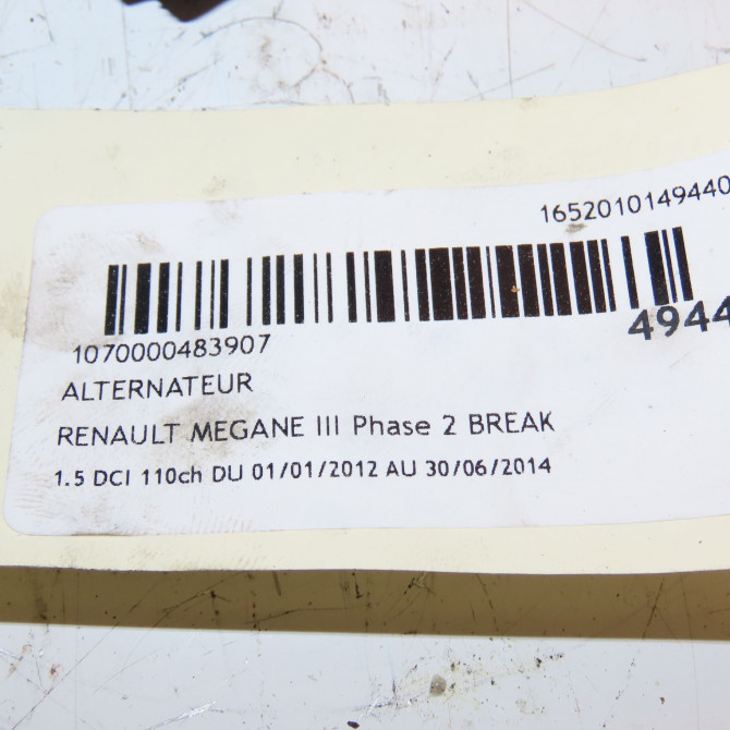 Alternateur occasion RENAULT MEGANE III Phase 1 04-1995->04-1999 1.5 DCI 110ch 231002543R 3