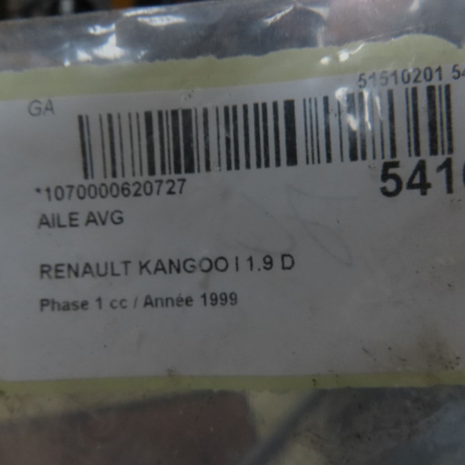 Aile avant gauche occasion RENAULT KANGOO I Phase 1 09-1997->06-2003 1.9 D 65ch 7751691052 5