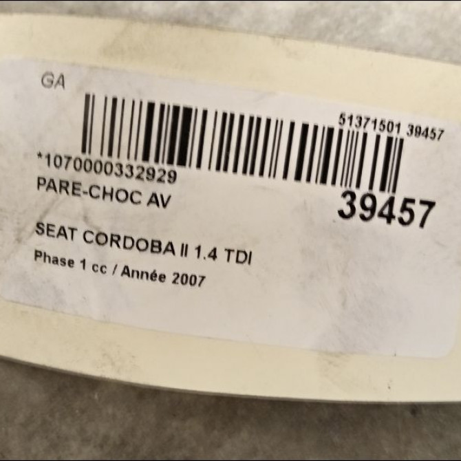 Pare-choc avant occasion SEAT CORDOBA II Phase 1 10-2002->05-2009 1.4 TDI 70ch 6L0807217DRGRU 3