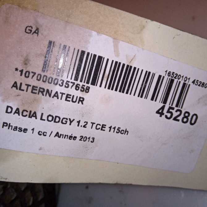Alternateur occasion DACIA LODGY Phase 1 01-2012->... 1.2 TCE 115ch 231003071R 5
