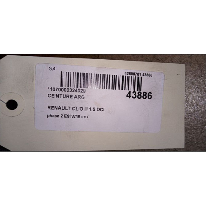 Ceinture arrière gauche occasion RENAULT CLIO III phase 2 ESTATE 03-2009->12-2014 1.5 DCI 85ch 8200838249 2