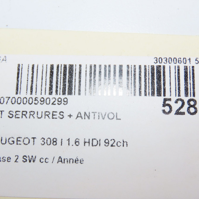 Kit serrures + antivol occasion PEUGEOT 308 I Phase 1 04-1995->04-1999 1.6 HDI 92ch 1609233980 6