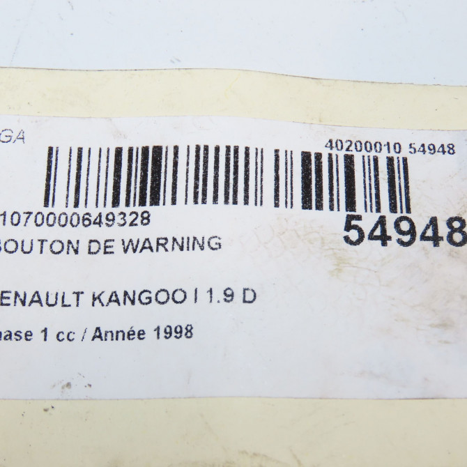 Bouton de warning occasion RENAULT KANGOO I Phase 1 09-1997->06-2003 1.9 D 65ch 320050701R 5