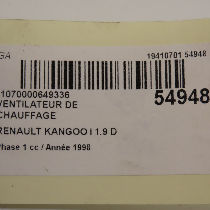 Ventilateur de chauffage occasion RENAULT KANGOO I Phase 1 09-1997->06-2003 1.9 D 65ch 7701203257 6