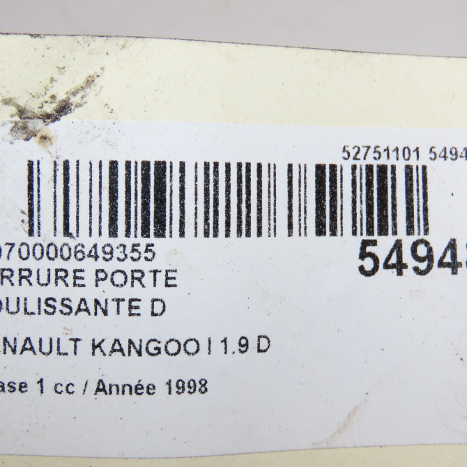 Serrure porte coulissante d occasion RENAULT KANGOO I Phase 1 09-1997->06-2003 1.9 D 65ch 8200051733 5