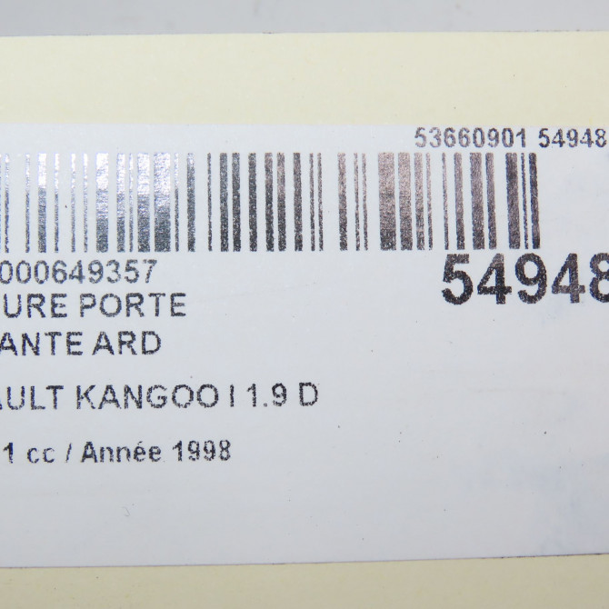 Serrure porte battante ard occasion RENAULT KANGOO I Phase 1 09-1997->06-2003 1.9 D 65ch 6