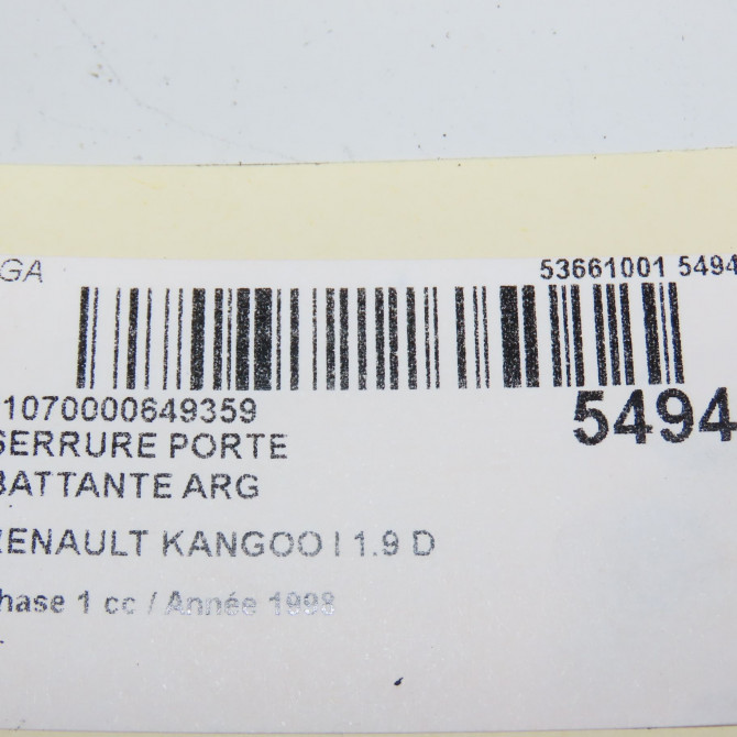 Serrure porte battante arg occasion RENAULT KANGOO I Phase 1 09-1997->06-2003 1.9 D 65ch 6