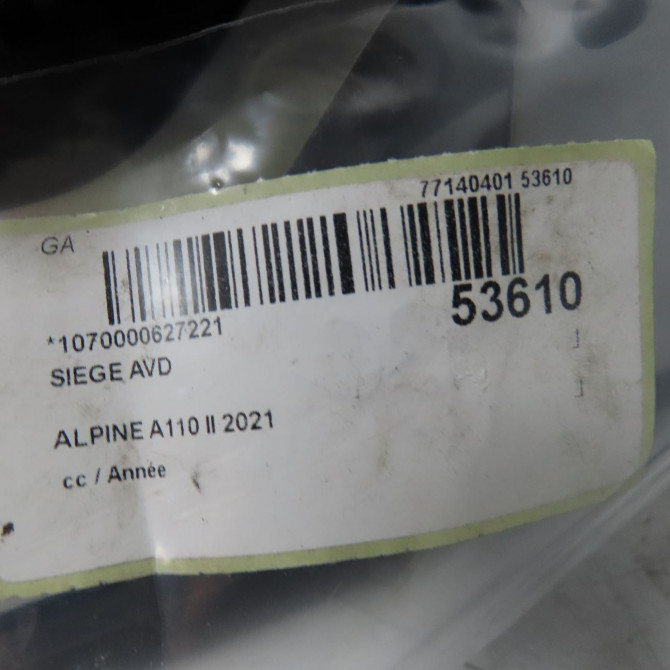 Siège avant droit occasion ALPINE A110 II 6