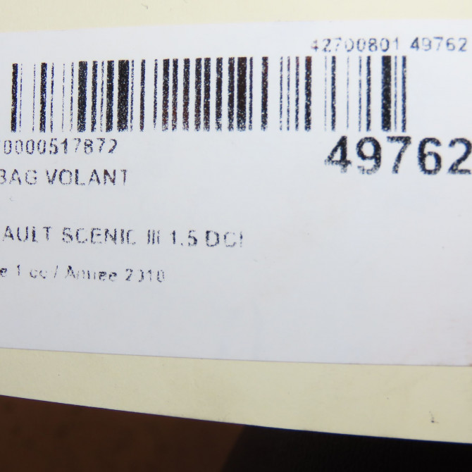 Airbag volant occasion RENAULT SCENIC III Phase 1 04-2009->11-2011 1.5 DCI 110ch 4