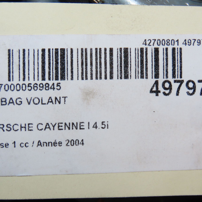 Airbag volant occasion PORSCHE CAYENNE I Phase 1 11-2003->12-2006 4.5i 450ch 955803078156R3 6