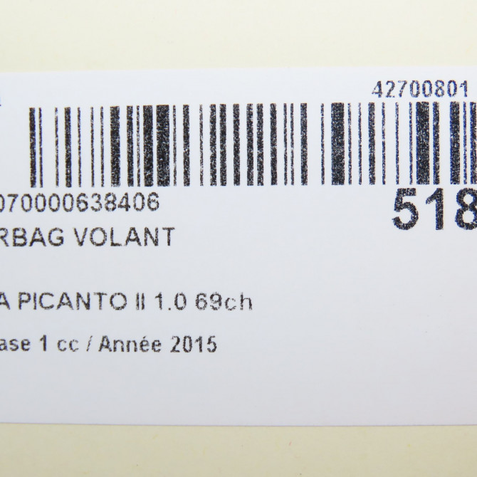Airbag volant occasion KIA PICANTO II Phase 1 07-2011->... 1.0 69ch 569001Y150GAH 5