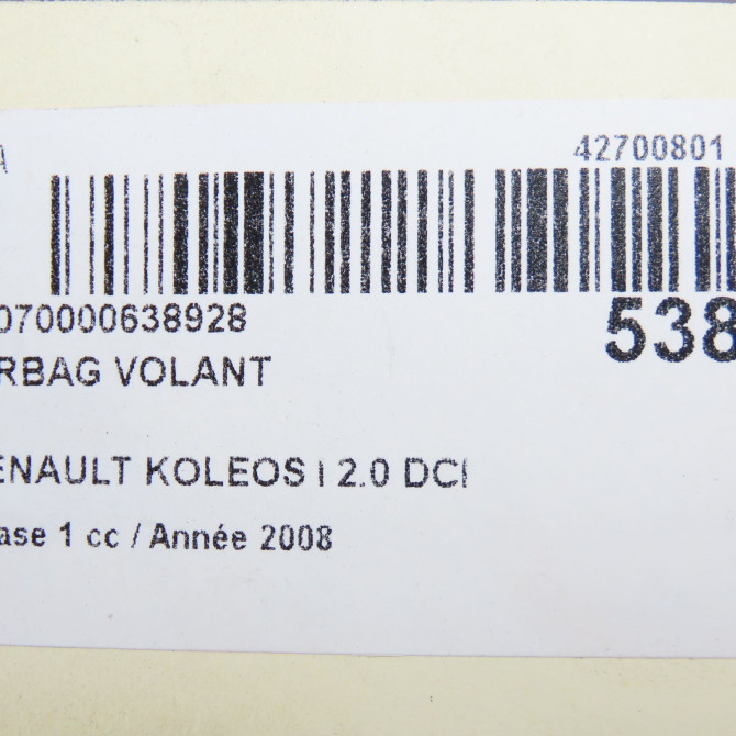 Airbag volant occasion RENAULT KOLEOS I Phase 1 06-2008->12-2011 2.0 DCI 150ch 985101627R 7