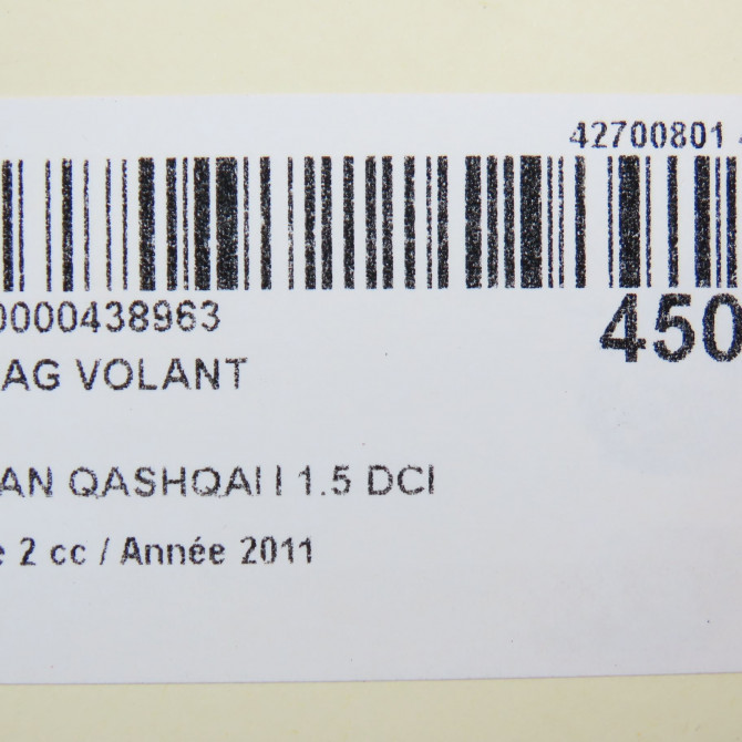 Airbag volant occasion NISSAN QASHQAI I Phase 2 03-2010->04-2014 1.5 DCI 110ch 98510BR26D 7
