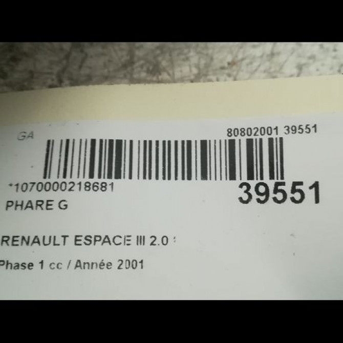 Phare gauche occasion RENAULT ESPACE III Phase 1 12-1996->09-2002 2.0 3