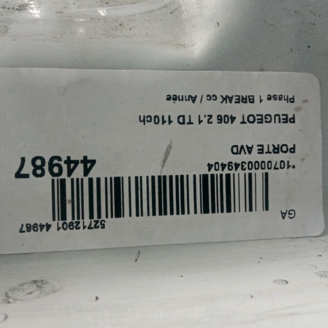 Porte avant droite occasion PEUGEOT 406 Phase 1 04-1995->04-1999 2.1 TD 110ch 9004Q1 3