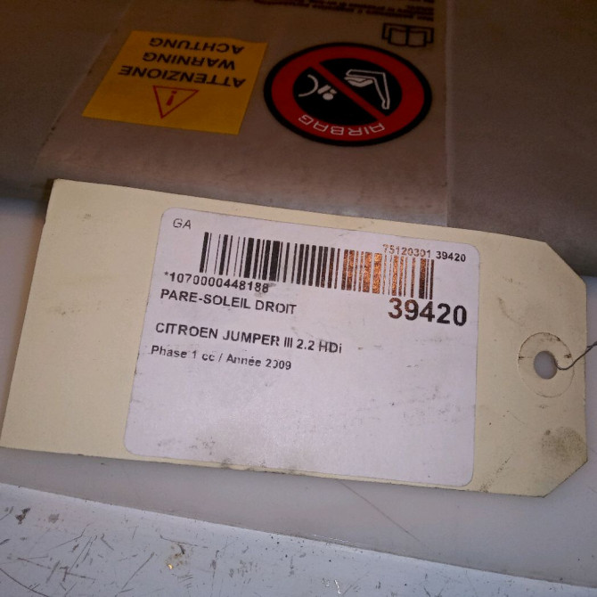 Pare-soleil droit occasion CITROEN JUMPER III Phase 1 06-2006->... 2.2 HDi 100ch 8143QK 4