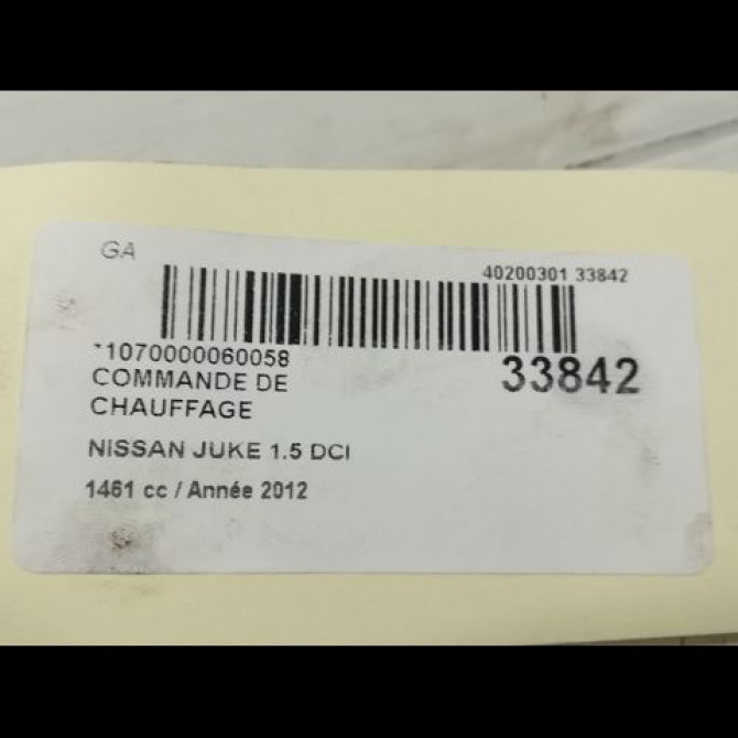 Commande de chauffage occasion NISSAN JUKE Phase 1 09-2010->... 1.5 DCI 110ch 5