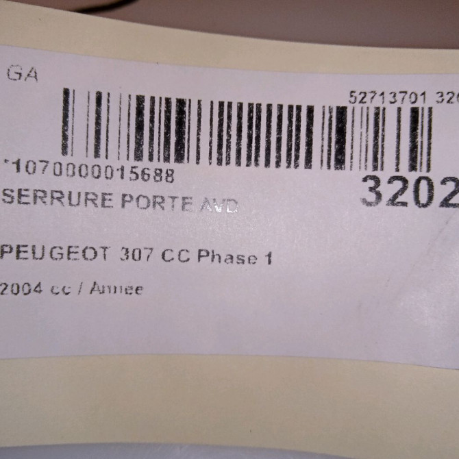 Serrure porte avd occasion PEUGEOT 307 CC Phase 1 03-2003->06-2005 9136Q1 5