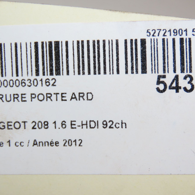 Serrure porte ard occasion PEUGEOT 208 208 Phase 1 2012-03-01->2015-09-30 1.6 E-HDI 92ch 9812501380 7