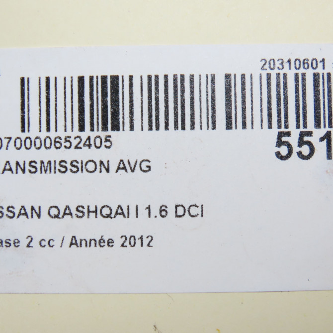 Transmission avant gauche occasion NISSAN QASHQAI I Phase 2 03-2010->04-2014 1.6 DCI 130ch 39101JD74B 6