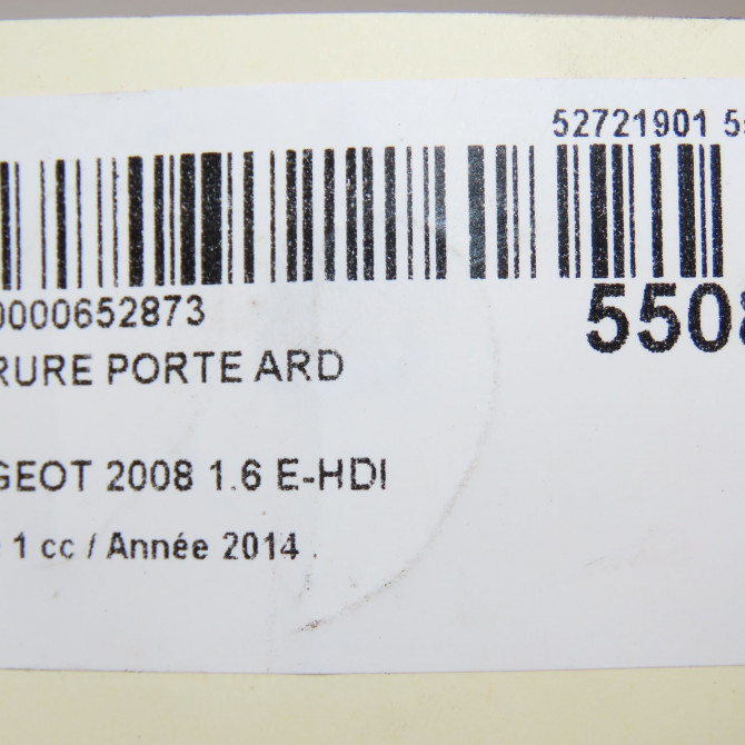 Serrure porte ard occasion PEUGEOT 2008 Phase 1 01-2013->... 1.6 E-HDI 92ch 9812501380 7