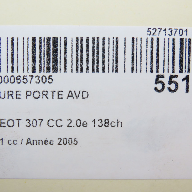 Serrure porte avd occasion PEUGEOT 307 CC Phase 1 03-2003->06-2005 2.0e 138ch 9136Q1 6