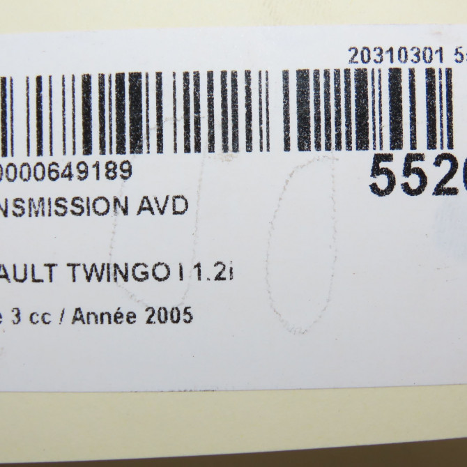 Transmission avant droite occasion RENAULT TWINGO I Phase 3 08-2000->06-2007 1.2i 8200236089 7