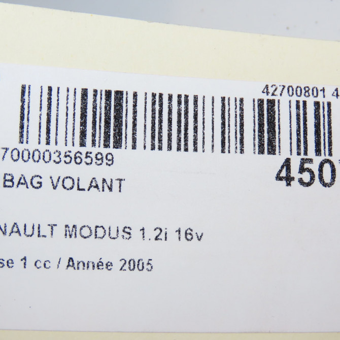 Airbag volant occasion RENAULT MODUS Phase 1 09-2004->12-2007 1.2i 16v 75ch 8200591699 6